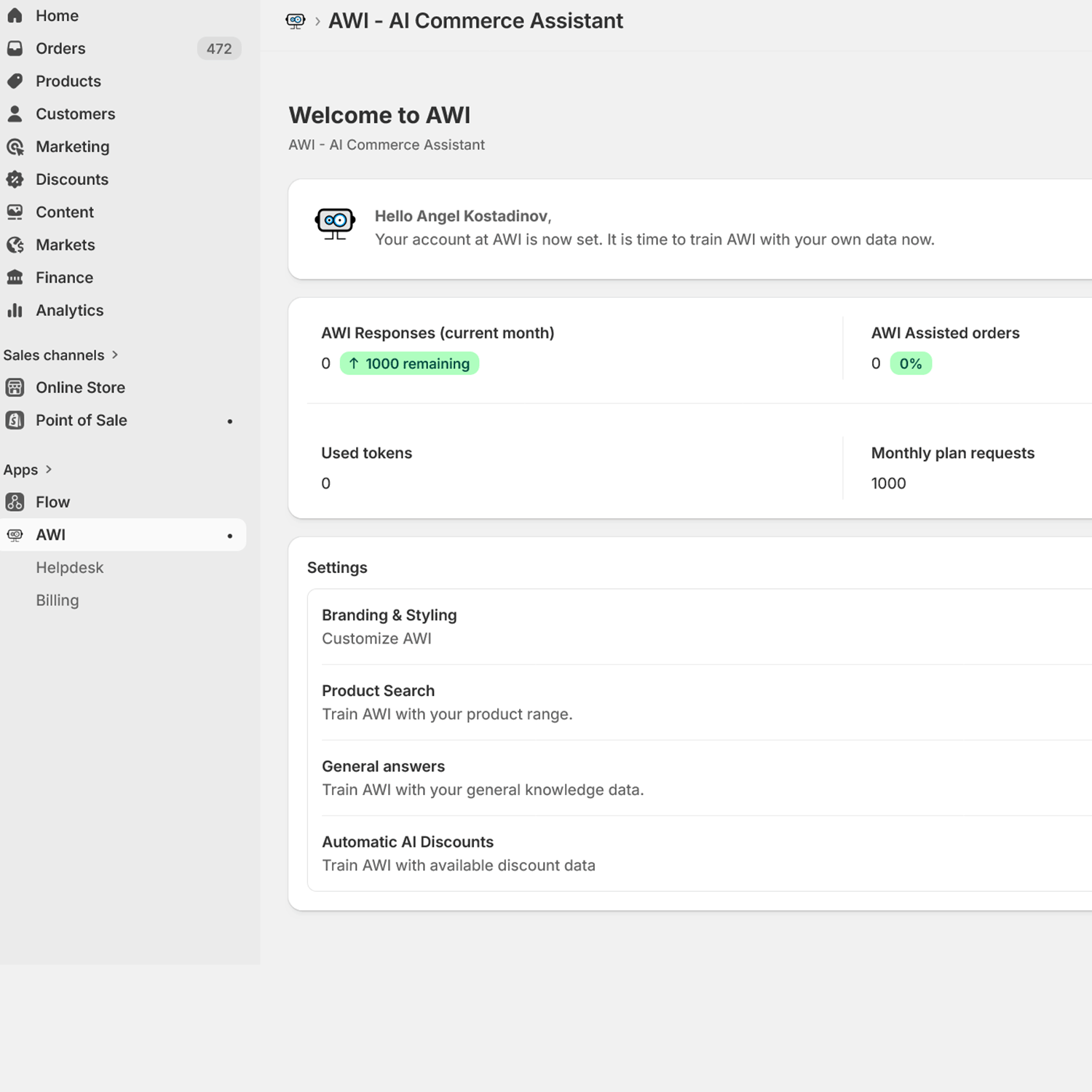 AWI ‑ AI Chatbot & Assistant for Shopify
